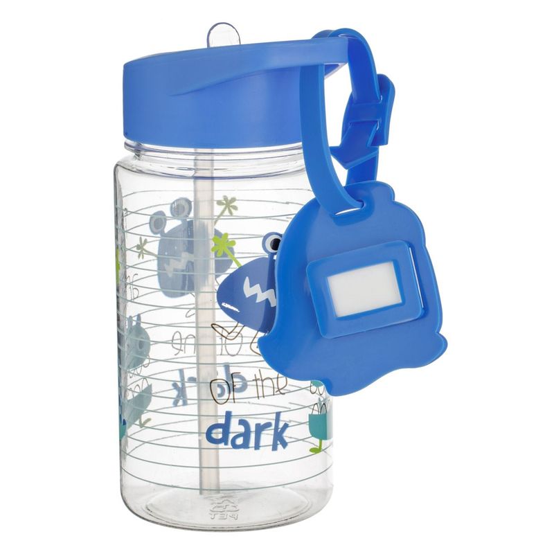 Casa si Gradina - Bucatarie si vesela - Cani si pahare - Sticle - Sticla de apa, pop up, model dinozaur, maner inelar, capacitate 440ml, albastru si transparent - Infinity.ro