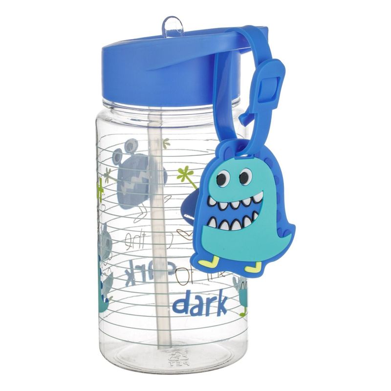 Casa si Gradina - Bucatarie si vesela - Cani si pahare - Sticle - Sticla de apa, pop up, model dinozaur, maner inelar, capacitate 440ml, albastru si transparent - Infinity.ro