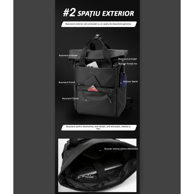 Sport si Outdoor - Articole de voiaj - Rucsacuri - Rucsac multifunctional, laptop, impermeabil, office, business, albastru inchis OBRALIX - Infinity.ro