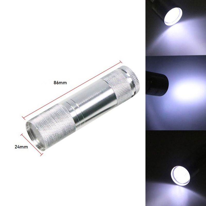 Casa si Gradina - Corpuri si surse de iluminat - Iluminat exterior - Lanterne - Lanterna aluminiu, 9 led-uri, functionare cu 3 baterii aaa, culoare argintiu, dimensiuni 2.4 x 8.6cm - Infinity.ro