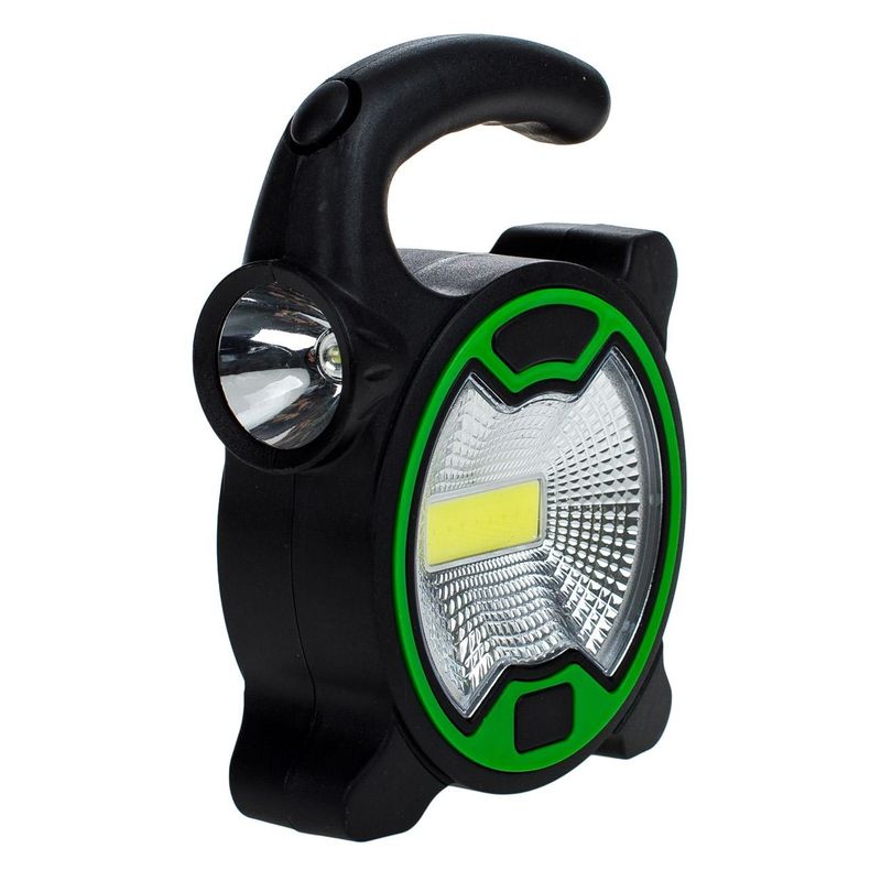 Casa si Gradina - Corpuri si surse de iluminat - Iluminat exterior - Lanterne - Lanterna portabila cob/led, duala, maner ergonomic, baterii incluse, negru/verde - Infinity.ro