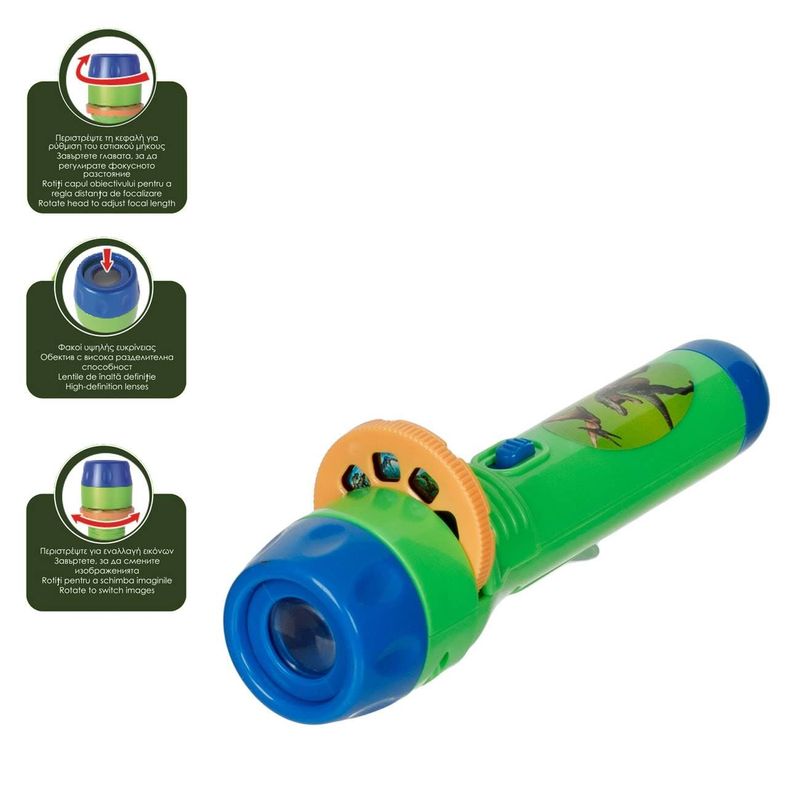 Casa si Gradina - Corpuri si surse de iluminat - Iluminat exterior - Lanterne - Lanterna proiector dinozaur, verde, 3 diapozitive, baterii incluse - Infinity.ro