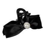 Fashion, accesorii si bijuterii - Femei - Accesorii femei - Accesorii pentru par femei - Clama par, funda satinata, margea strass, negru, 11cm, poliester - Infinity.ro