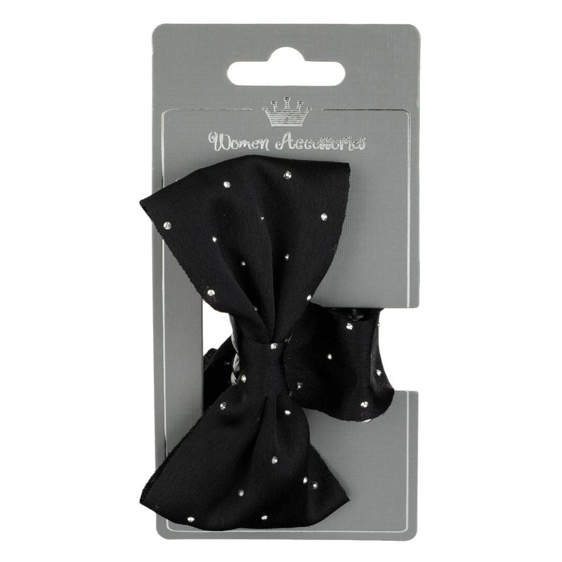 Fashion, accesorii si bijuterii - Femei - Accesorii femei - Accesorii pentru par femei - Clama par, funda satinata cu strass, negru, 9cm pentru femei - Infinity.ro