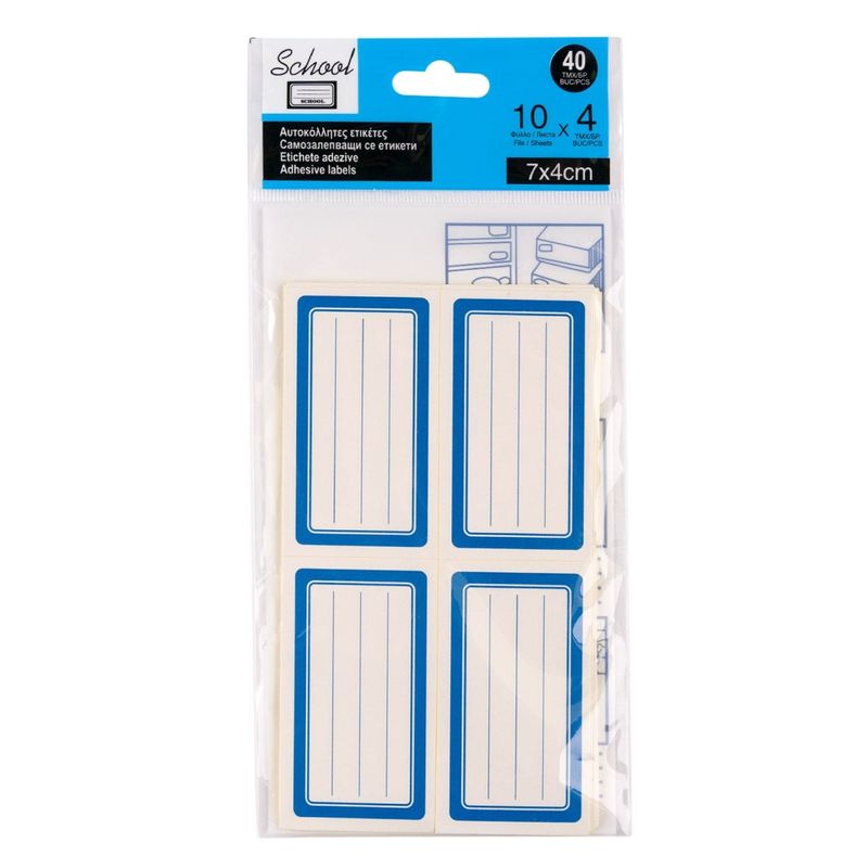 Carti si Birotica - Rechizite - Alte accesorii scolare - Etichete autocolante, clasice, set 40 buc, cu dungi, bleu, dimensiuni 7 x 4cm - Infinity.ro