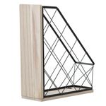 Carti si Birotica - Birotica - Accesorii de birou - Suporturi accesorii birou - Suport dosare metalic, 27.5 x 10x 34cm, negru, baza lemn - Infinity.ro