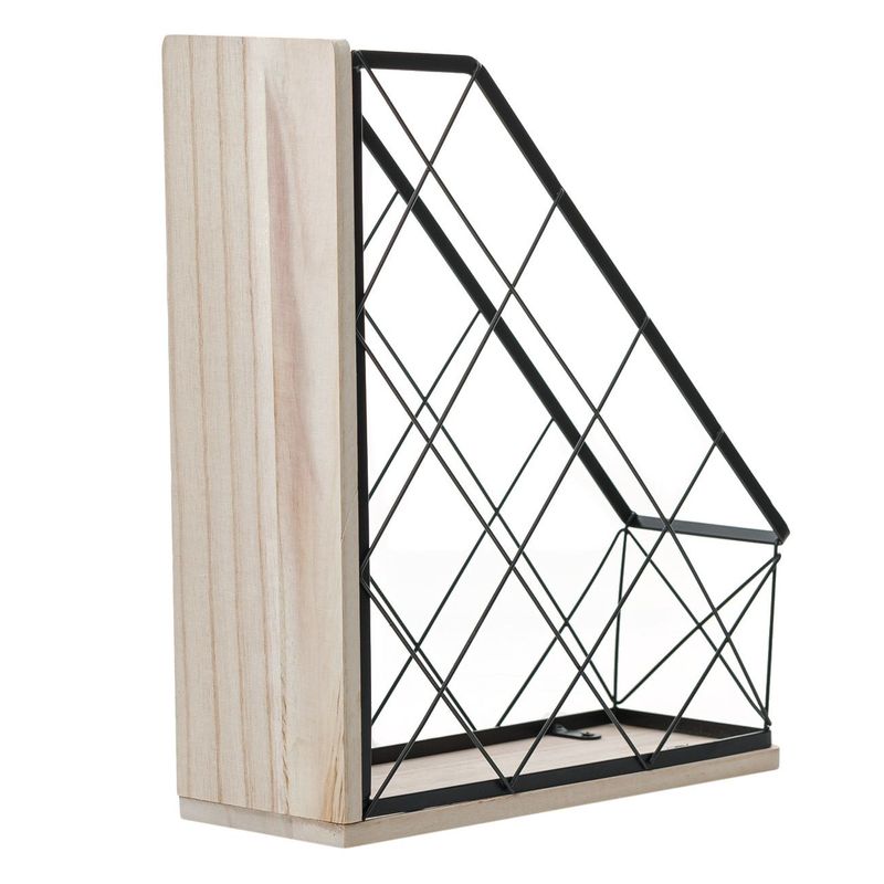 Carti si Birotica - Birotica - Accesorii de birou - Suporturi accesorii birou - Suport dosare metalic, 27.5 x 10x 34cm, negru, baza lemn - Infinity.ro
