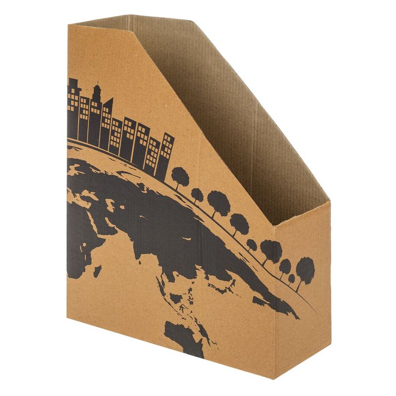 Carti si Birotica - Birotica - Accesorii de birou - Suporturi accesorii birou - Suport dosare si reviste, model carton kraft, imprimeu negru case si copaci, 26 x 9 x 32cm - Infinity.ro