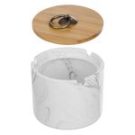 Casa si Gradina - Decoratiuni - Obiecte decorative - Scrumiere - Scrumiera ceramica, model marble, capac bambus, 10x 7cm, alb - Infinity.ro