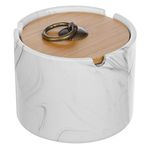 Casa si Gradina - Decoratiuni - Obiecte decorative - Scrumiere - Scrumiera ceramica, model marble, capac bambus, 10x 7cm, alb - Infinity.ro