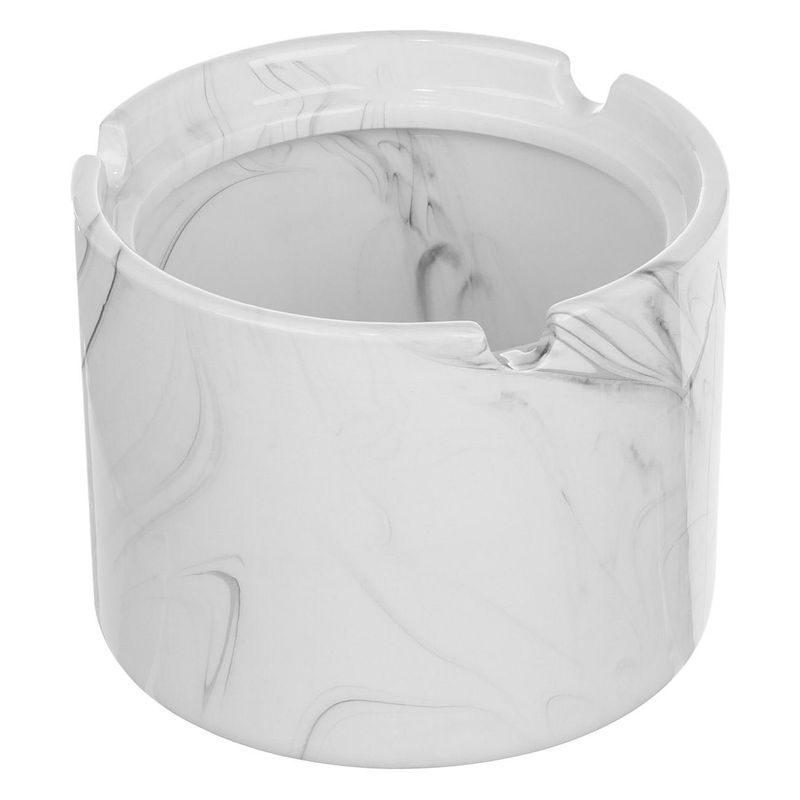 Casa si Gradina - Decoratiuni - Obiecte decorative - Scrumiere - Scrumiera ceramica, model marble, capac bambus, 10x 7cm, alb - Infinity.ro