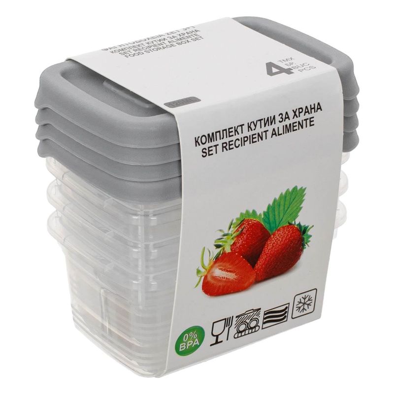 Casa si Gradina - Bucatarie si vesela - Organizare si depozitare bucatarie - Cutii alimentare - Set caserole plastic, capacitate 120ml, transparent cu capac gri, 4 bucati - Infinity.ro