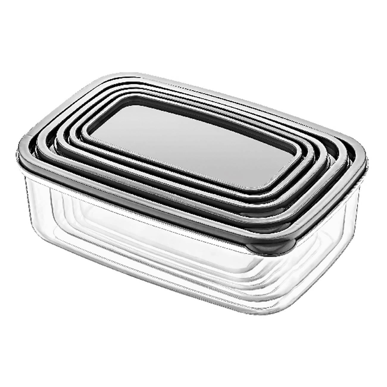 Set caserole alimente, 5 buc,  330-2100 ml, culoare antracit, transparent, plastic, compatibile masina de spalat vase