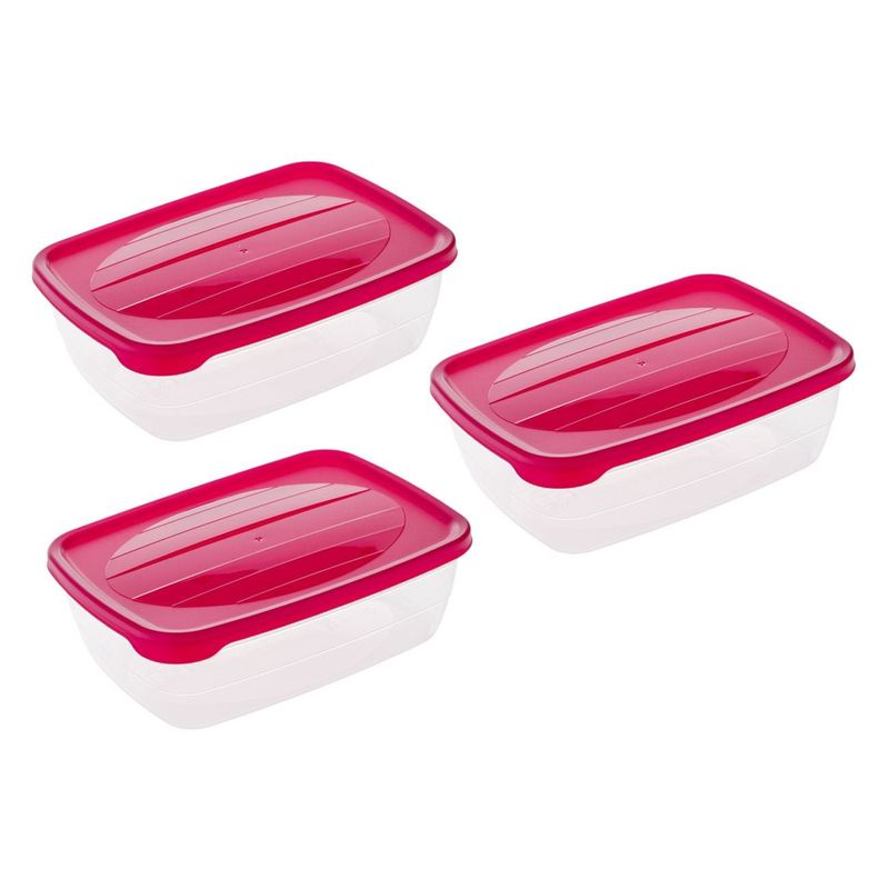 Casa si Gradina - Bucatarie si vesela - Organizare si depozitare bucatarie - Cutii alimentare - Set caserole plastic, 3 bucati, capacitate 2l, capac fucsia, transparent - Infinity.ro