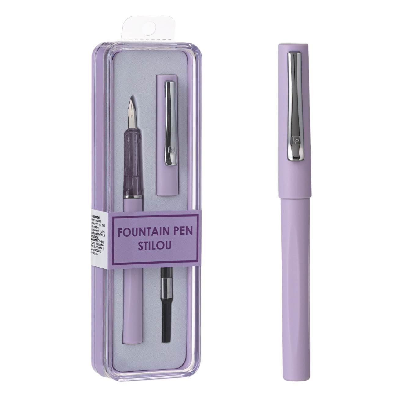 Set stilou, lila, cerneala albastra, penar
