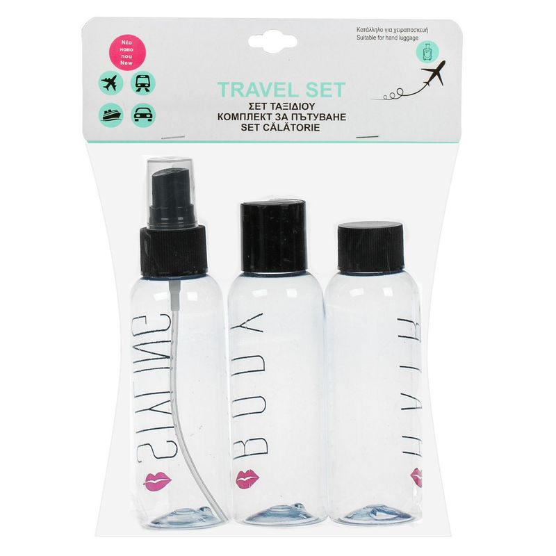 Sport si Outdoor - Articole de voiaj - Accesorii articole de voiaj - Set sticle calatorie, model travel, capacitate 100ml, negru, 3 bucati - Infinity.ro