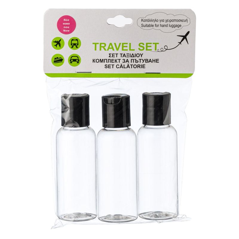 Sport si Outdoor - Articole de voiaj - Accesorii articole de voiaj - Set sticle calatorie, capacitate 50ml, transparent, 3 bucati - Infinity.ro