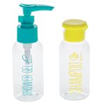 Sport si Outdoor - Articole de voiaj - Accesorii articole de voiaj - Set sticle calatorie, model transparente, capac verde si galben, capacitate 0,08 l, 2 bucati - Infinity.ro