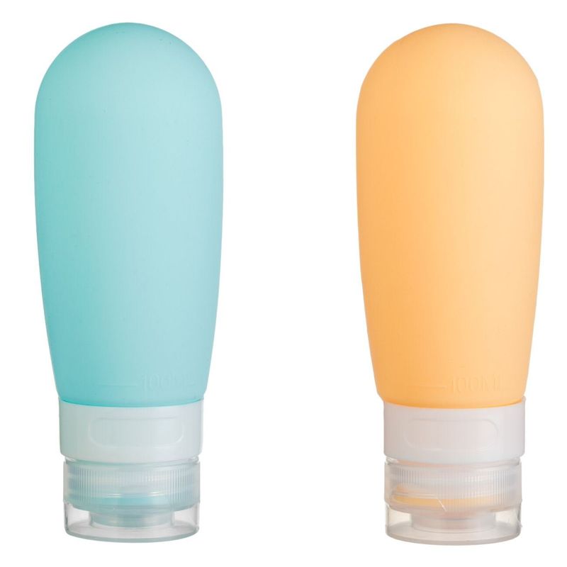 Sport si Outdoor - Articole de voiaj - Accesorii articole de voiaj - Set sticle silicon calatorie, 2 bucati, capacitate 100ml, culoare portocaliu si albastru deschis - Infinity.ro