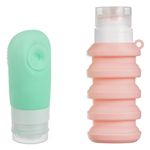 Sport si Outdoor - Articole de voiaj - Accesorii articole de voiaj - Set sticle calatorie silicon, capacitate 60ml roz & 100ml verde menta, ambalaj transparent, capace transparente - Infinity.ro