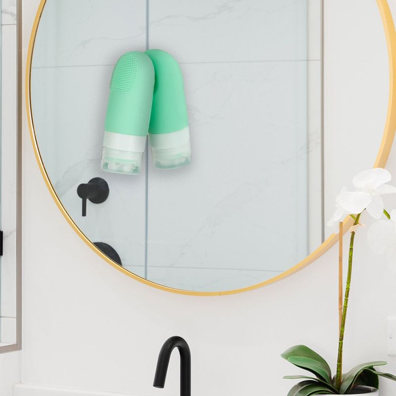 Sport si Outdoor - Articole de voiaj - Accesorii articole de voiaj - Set sticle calatorie silicon, capacitate 60ml roz & 100ml verde menta, ambalaj transparent, capace transparente - Infinity.ro