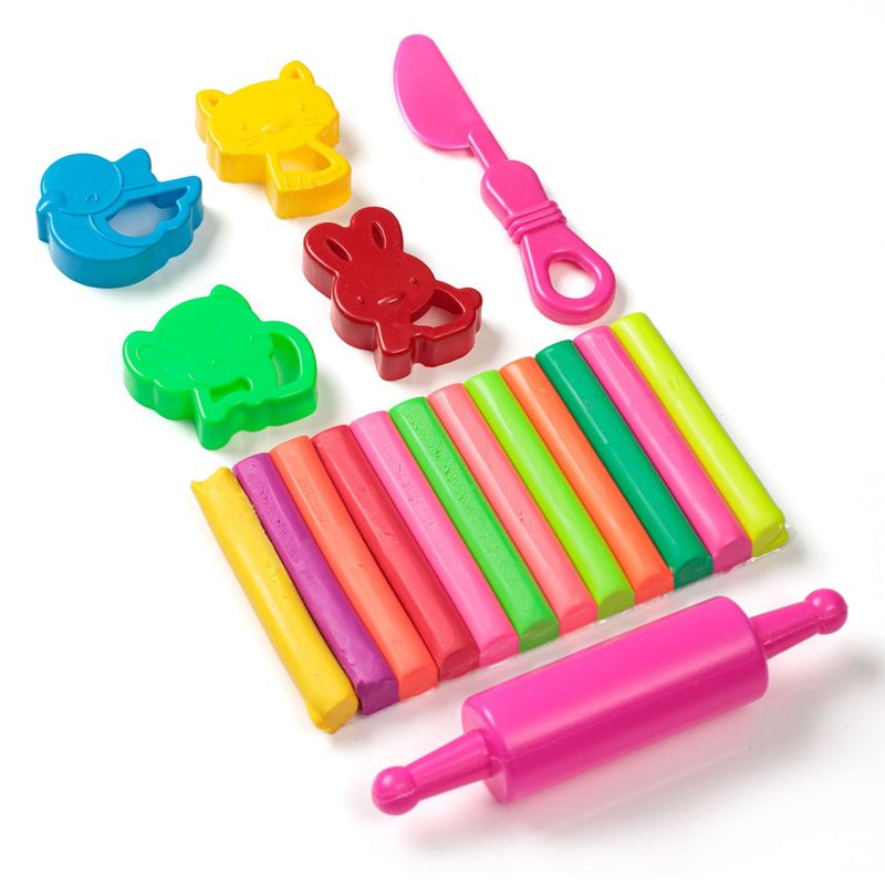 Carti si Birotica - Rechizite - Plastilina - Set plastilina multicolor, 18 piese, forme animale, cilindru, cutit - Infinity.ro