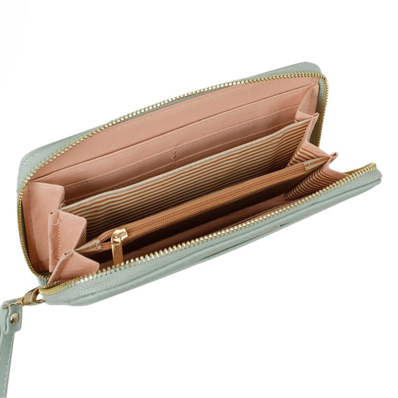 Fashion, accesorii si bijuterii - Femei - Accesorii femei - Portofele femei - Portofel dama, exclusivo, cu maner, verde pastel, 19.5 x 11 x 3cm, detalii aurii - Infinity.ro