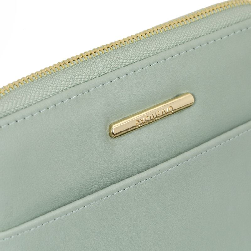 Fashion, accesorii si bijuterii - Femei - Accesorii femei - Portofele femei - Portofel dama, exclusivo, cu maner, verde pastel, 19.5 x 11 x 3cm, detalii aurii - Infinity.ro