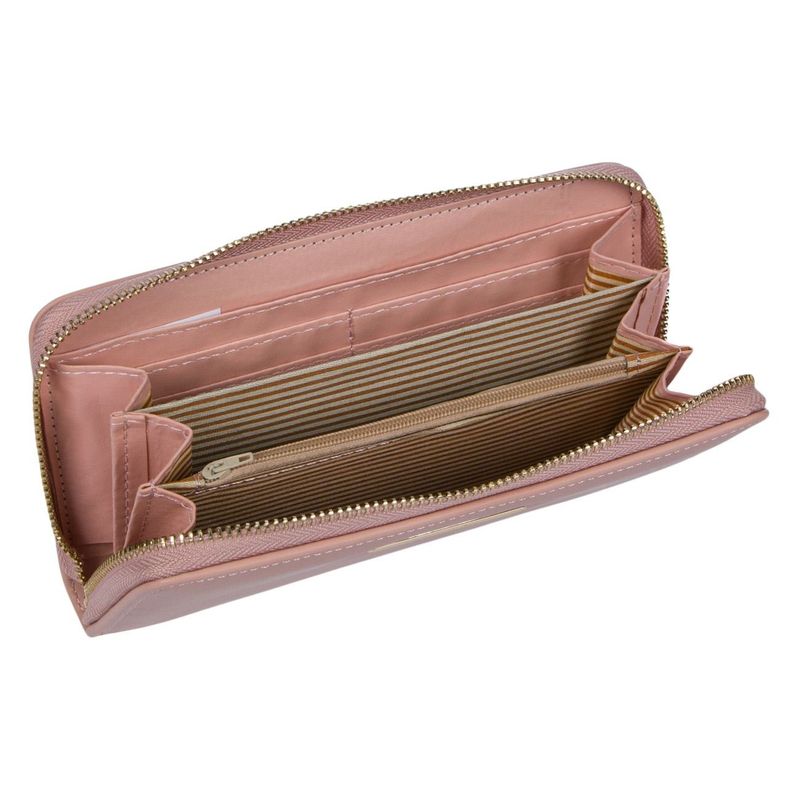 Fashion, accesorii si bijuterii - Femei - Accesorii femei - Portofele femei - Portofel dama, exclusivo, roz, 19.5 x 11 x 2.5 cm, detalii aurii, fermoar metalic - Infinity.ro