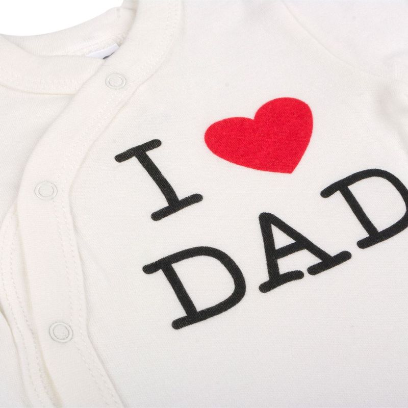 Fashion, accesorii si bijuterii - Copii - Imbracaminte copii - Body-uri copii - Body bebelus, model i love dad, maneca lunga, culoare alb, material bumbac, inima rosie - Infinity.ro