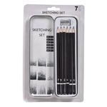 Carti si Birotica - Birotica - Instrumente de scris - Accesorii instrumente de scris - Set creioane schita, 7 bucati, culori negru si gri, penar metalic, diverse durete - Infinity.ro