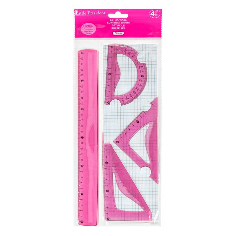 Carti si Birotica - Rechizite - Instrumente geometrice - Set geometrie, little president, rigle flexibile, 4 bucati, culoare fucsia - Infinity.ro