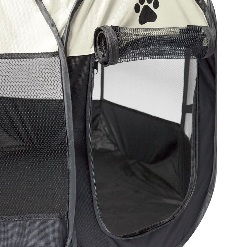 Petshop - Accesorii petshop - Culcusuri si custi - Tarcuri si colivii - Tarc animale, model 114 x 114 x 58cm, culoare maro bej, material poliester si sarma - Infinity.ro