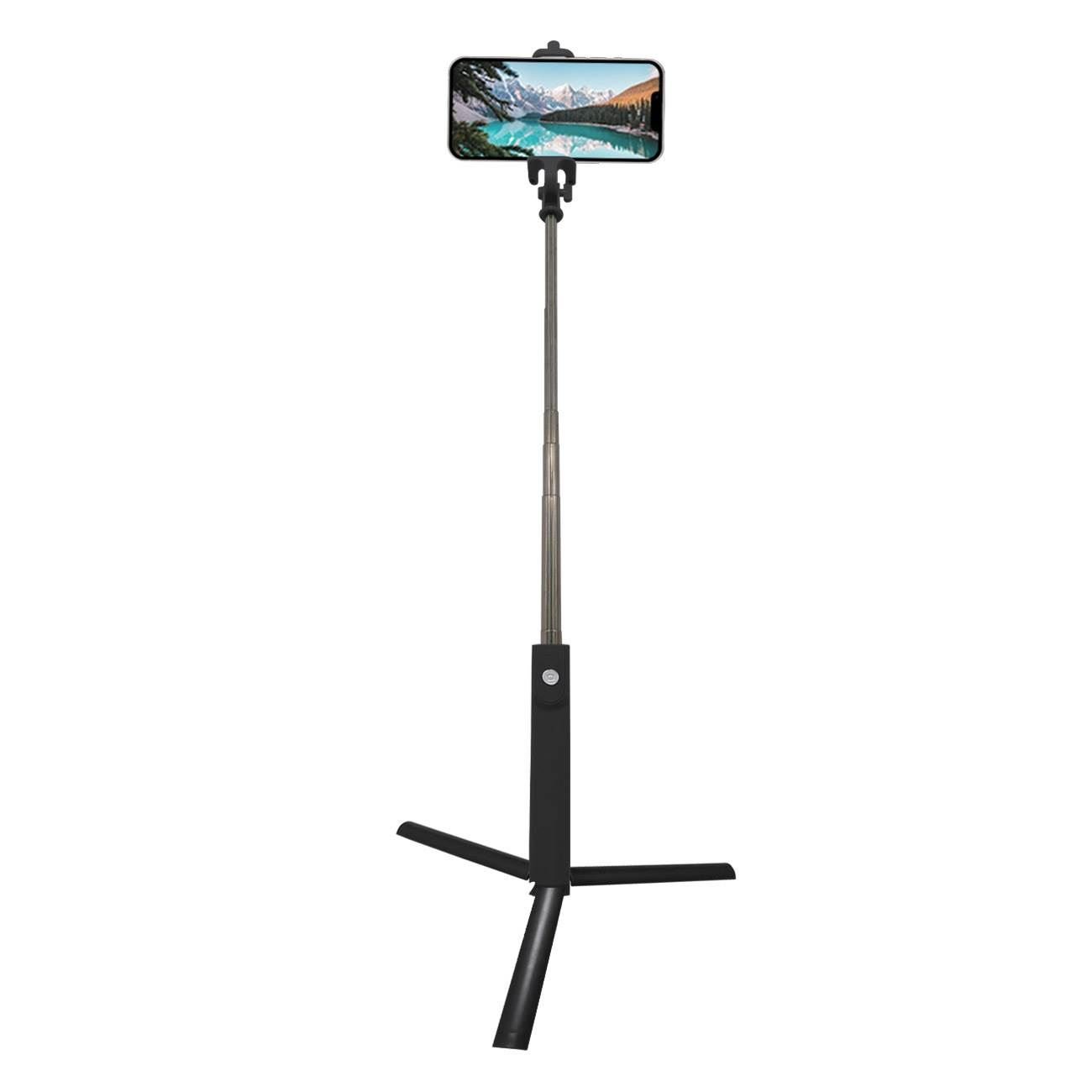 Selfie stick 2 in 1, extensibil, telecomanda, tripod, 18-81 cm, negru