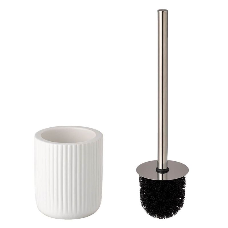 Casa si Gradina - Sanitare - Obiecte sanitare - Accesorii vase de toaleta - Perie wc ceramica, model alb-argintiu, inaltime 38 cm, maner metalic - Infinity.ro