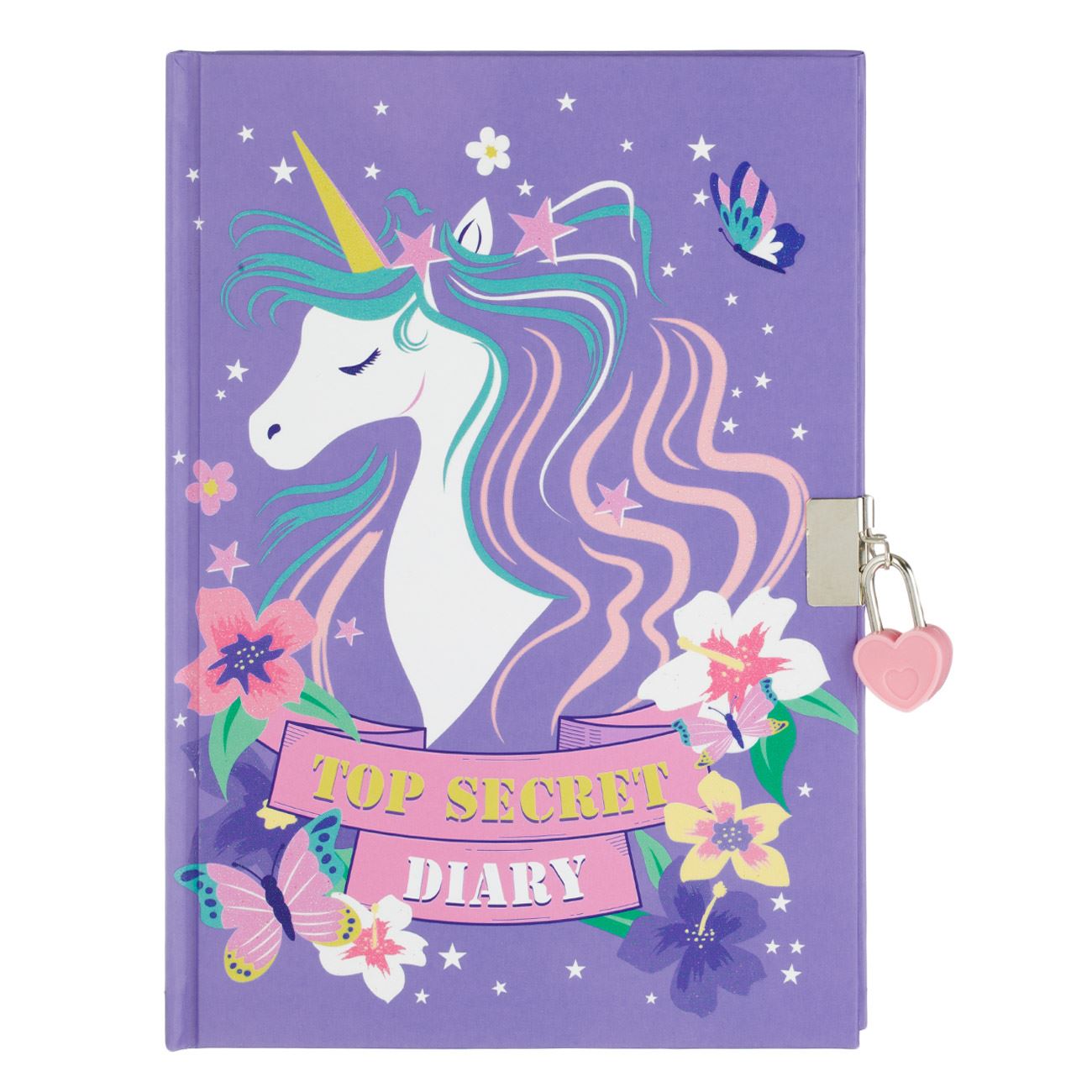 Agenda a5 unicorn, model cu lacat, culoare lila, file 80, coperta dura