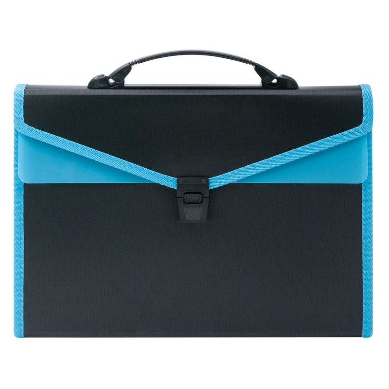Carti si Birotica - Birotica - Accesorii de birou - Mape si dosare - Servieta documente, 12 compartimente, capsa, maner, negru-ciel, dimensiuni 33 x 23cm - Infinity.ro