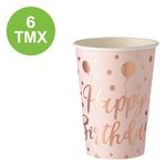 Casa si Gradina - Decoratiuni - Decoratiuni petrecere - Accesorii pentru petrecere - Set pahare carton, happy birthday, roz auriu, capacitate 270ml, 6 bucati - Infinity.ro