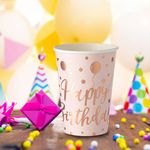 Casa si Gradina - Decoratiuni - Decoratiuni petrecere - Accesorii pentru petrecere - Set pahare carton, happy birthday, roz auriu, capacitate 270ml, 6 bucati - Infinity.ro