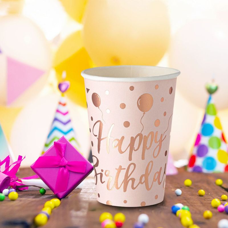 Casa si Gradina - Decoratiuni - Decoratiuni petrecere - Accesorii pentru petrecere - Set pahare carton, happy birthday, roz auriu, capacitate 270ml, 6 bucati - Infinity.ro