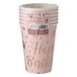 Casa si Gradina - Decoratiuni - Decoratiuni petrecere - Accesorii pentru petrecere - Set pahare carton, happy birthday, roz auriu, capacitate 270ml, 6 bucati - Infinity.ro