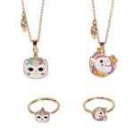 Fashion, accesorii si bijuterii - Copii - Accesorii copii - Bijuterii si ceasuri copii - Set coliere si inele, bff, unicorn si pisica, auriu, 4 bucati - Infinity.ro