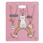 Fashion, accesorii si bijuterii - Copii - Accesorii copii - Bijuterii si ceasuri copii - Set coliere si inele, bff, unicorn si pisica, auriu, 4 bucati - Infinity.ro