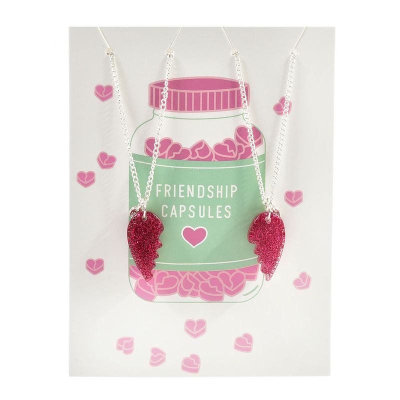 Fashion, accesorii si bijuterii - Copii - Accesorii copii - Bijuterii si ceasuri copii - Coliere copii, bff, inima, set 2 bucati, culoare fucsia, glitter - Infinity.ro