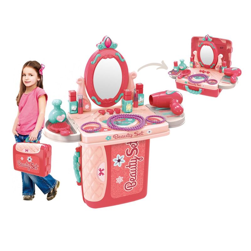 Jucarii, Copii si Bebe - Jucarii si jocuri - Jucarii de rol - Frumusete, bijuterii si accesorii fetite - Set frumusete pentru copii, beauty set, 14 piese, multicolor, 26 x 10x 20cm - Infinity.ro