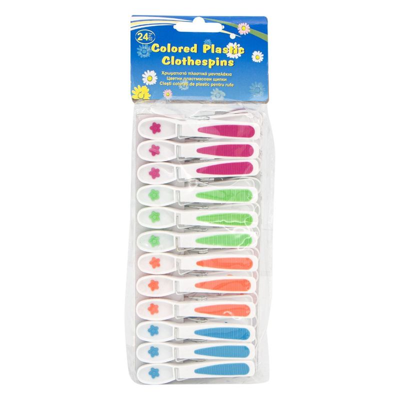 Market - Spalare si intretinere rufe - Uscatoare de rufe si accesorii - Carlige rufe, softgrip, 8cm, set 24 bucati, multicolor - Infinity.ro