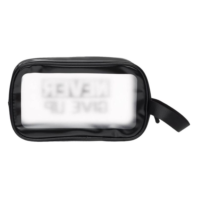 Ingrijire personala si Cosmetice - Machiaj - Portfarduri si genti cosmetice - Geanta cosmetice never give up, dimensiuni 24 x 9 x 15 cm, culori transparent negru - Infinity.ro