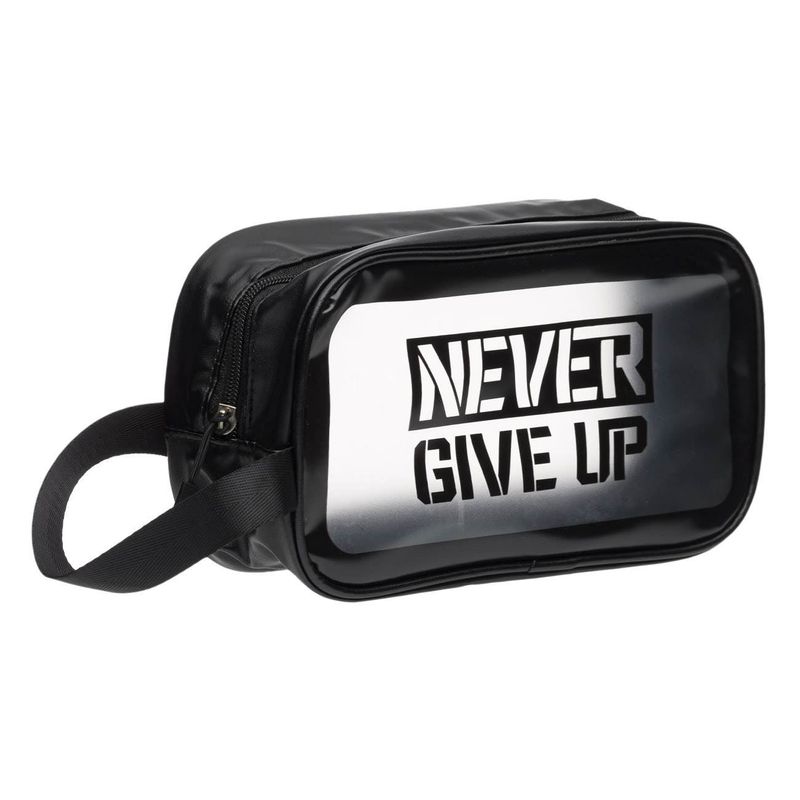 Ingrijire personala si Cosmetice - Machiaj - Portfarduri si genti cosmetice - Geanta cosmetice never give up, dimensiuni 24 x 9 x 15 cm, culori transparent negru - Infinity.ro