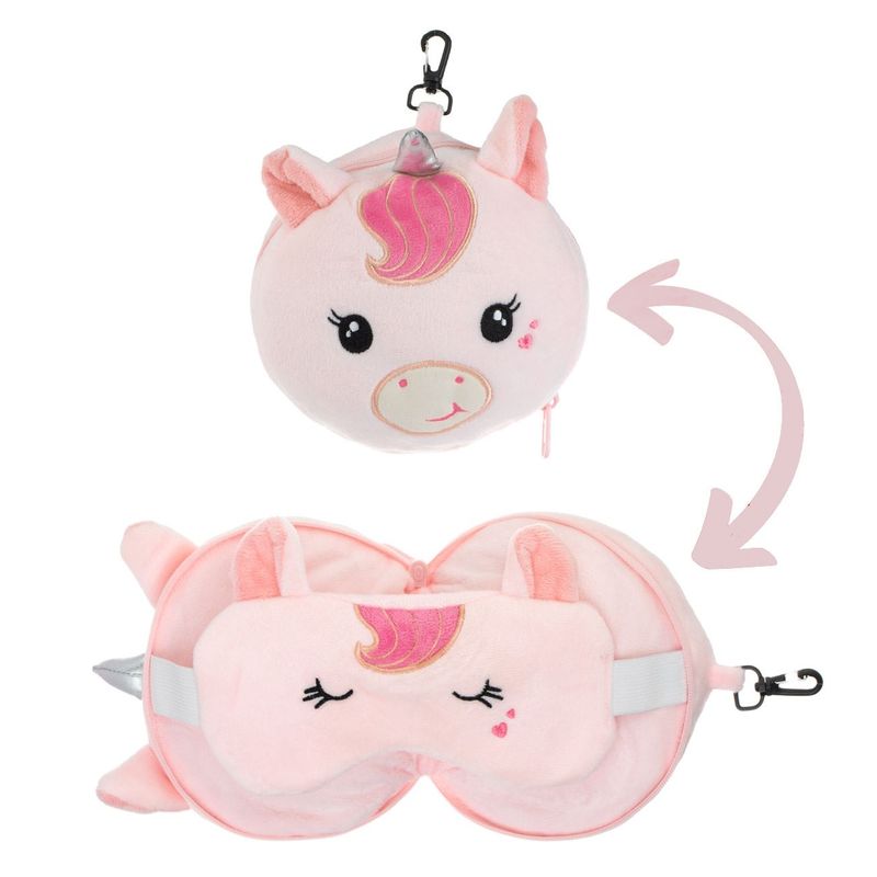 Sport si Outdoor - Articole de voiaj - Accesorii articole de voiaj - Set perna de calatorie si masca de somn, forma unicorn, roz - Infinity.ro