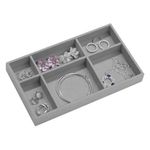 Ingrijire personala si Cosmetice - Machiaj - Portfarduri si genti cosmetice - Organizator bijuterii, 6 compartimente, suede, gri, 21 x 12.5 x 3cm - Infinity.ro